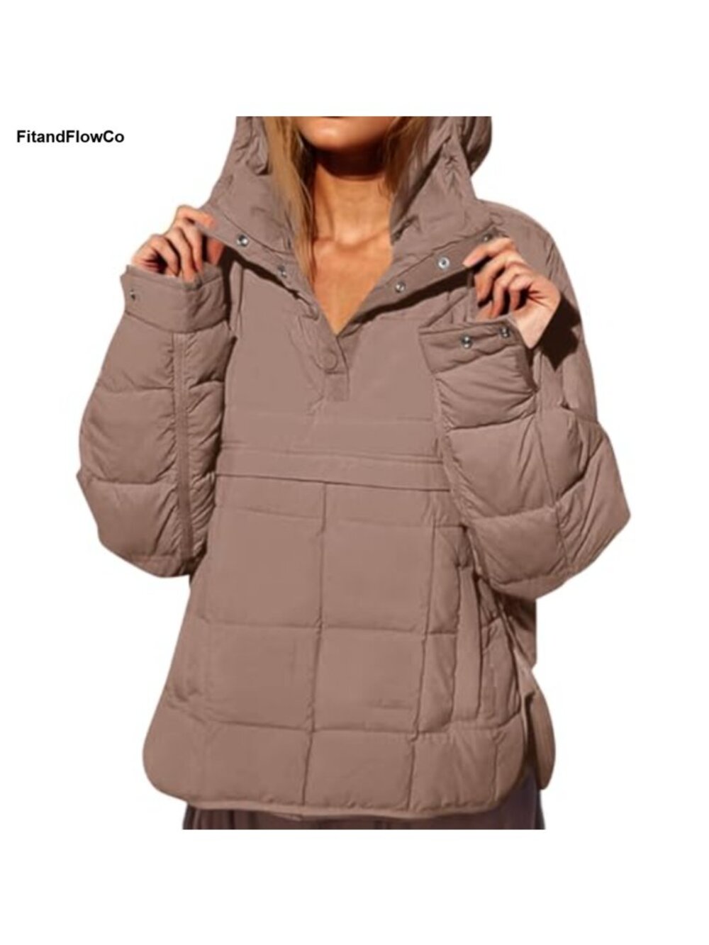 Oversized Quilted Puffer Pullover Hoodie Warm Winter Coat